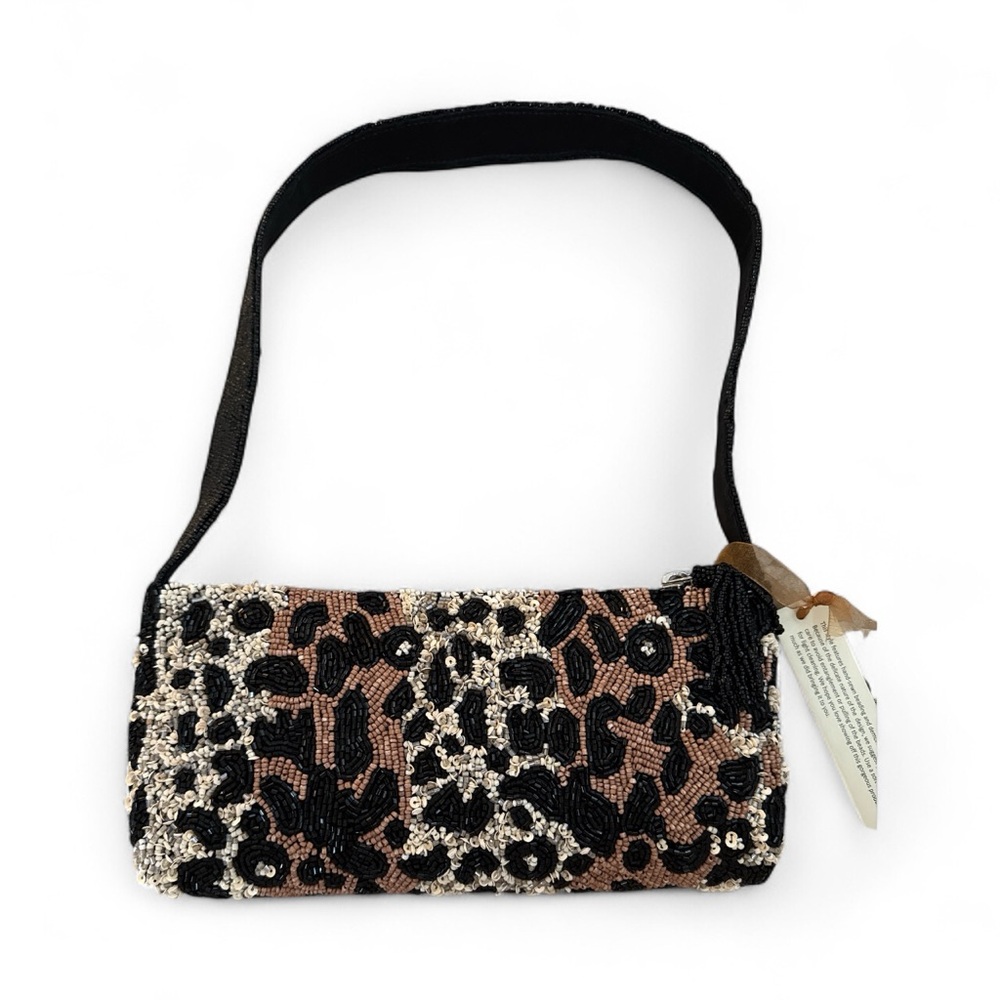 Elegant Black and Brown Beaded Leopard Bag